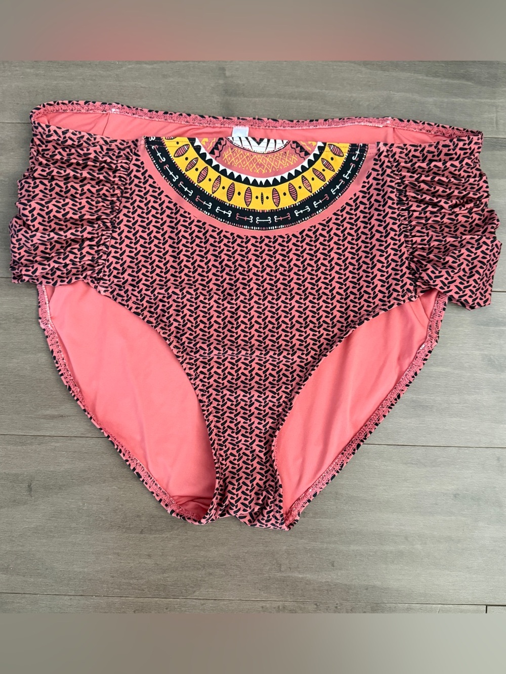 La Vie en Rose Aqua Bikini High Waist Swim Bottom Tribal Aztec Large